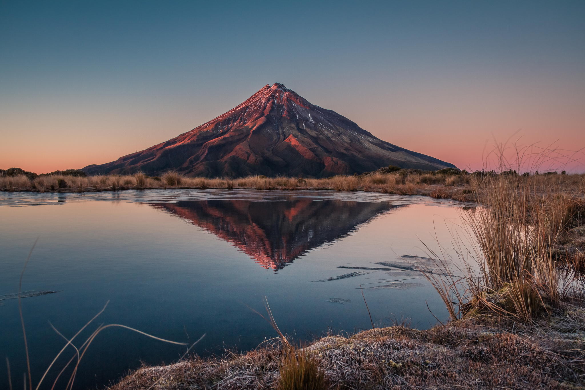  mount egmont/taranaki, new zealand, on a frosty dawn 